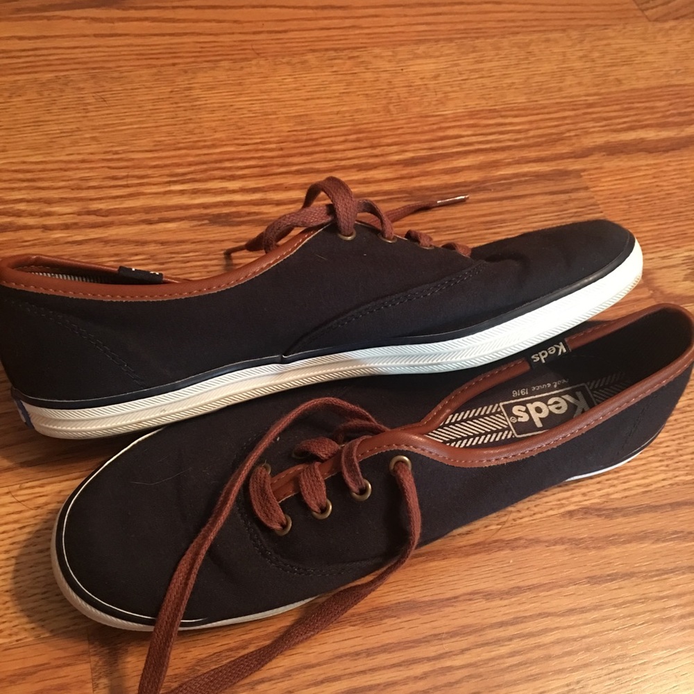 Navy and brown Keds